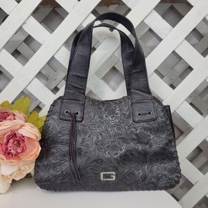 Guess Brown Vintage Y2K Embossed Leather Floral Shoulder Handbag